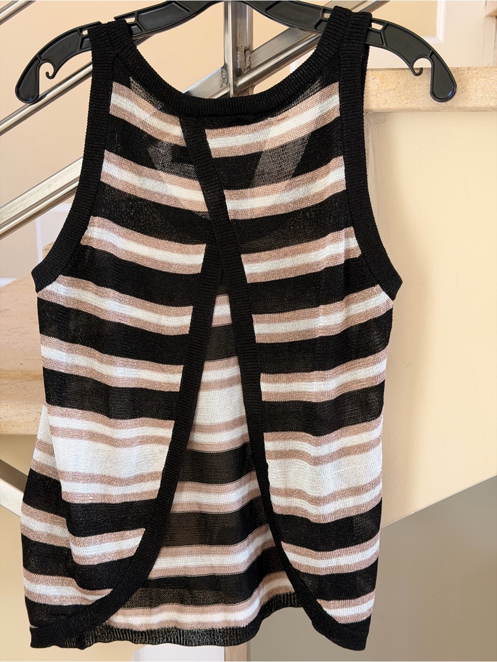 Vintage Atko Black and Cream Striped Knit Top